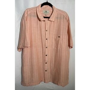Island Shores Shirt Size XL‎ Linen/Cotton Short Sleeve Pink/white striped